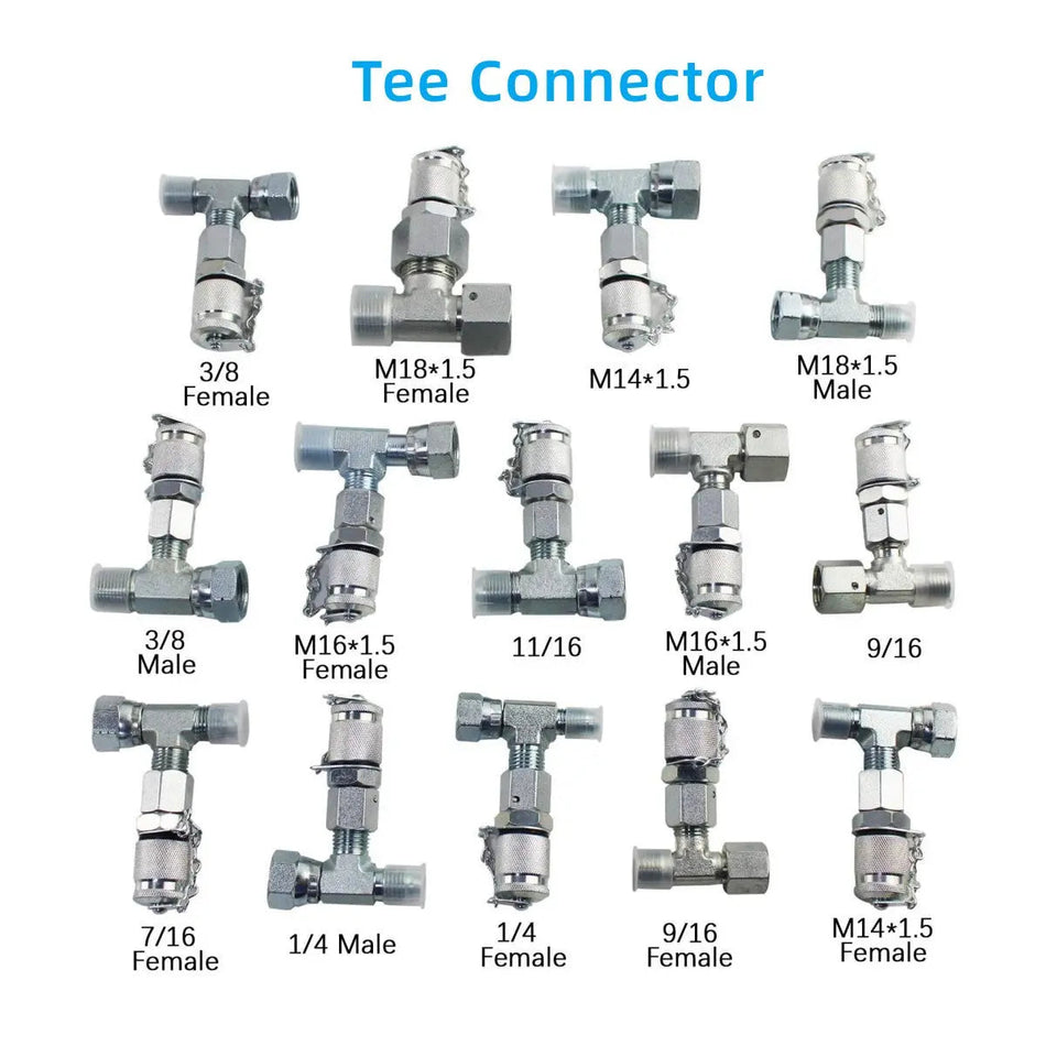 14-Piece Tee Fitting Adapter Set for Hydraulic Pressure Gauge Test Kits - image 2