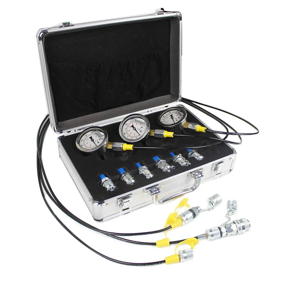 3-Gauge Hydraulic Pressure Test Kit 25/40/60 MPa with 11 Couplings and Silver Al - image 2