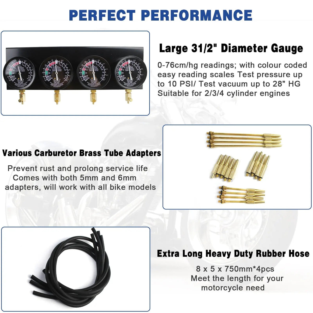 4-Gauge Motorcycle Carburetor Synchronizer Vacuum Gauge Set for Honda Yamaha Kaw - image 4
