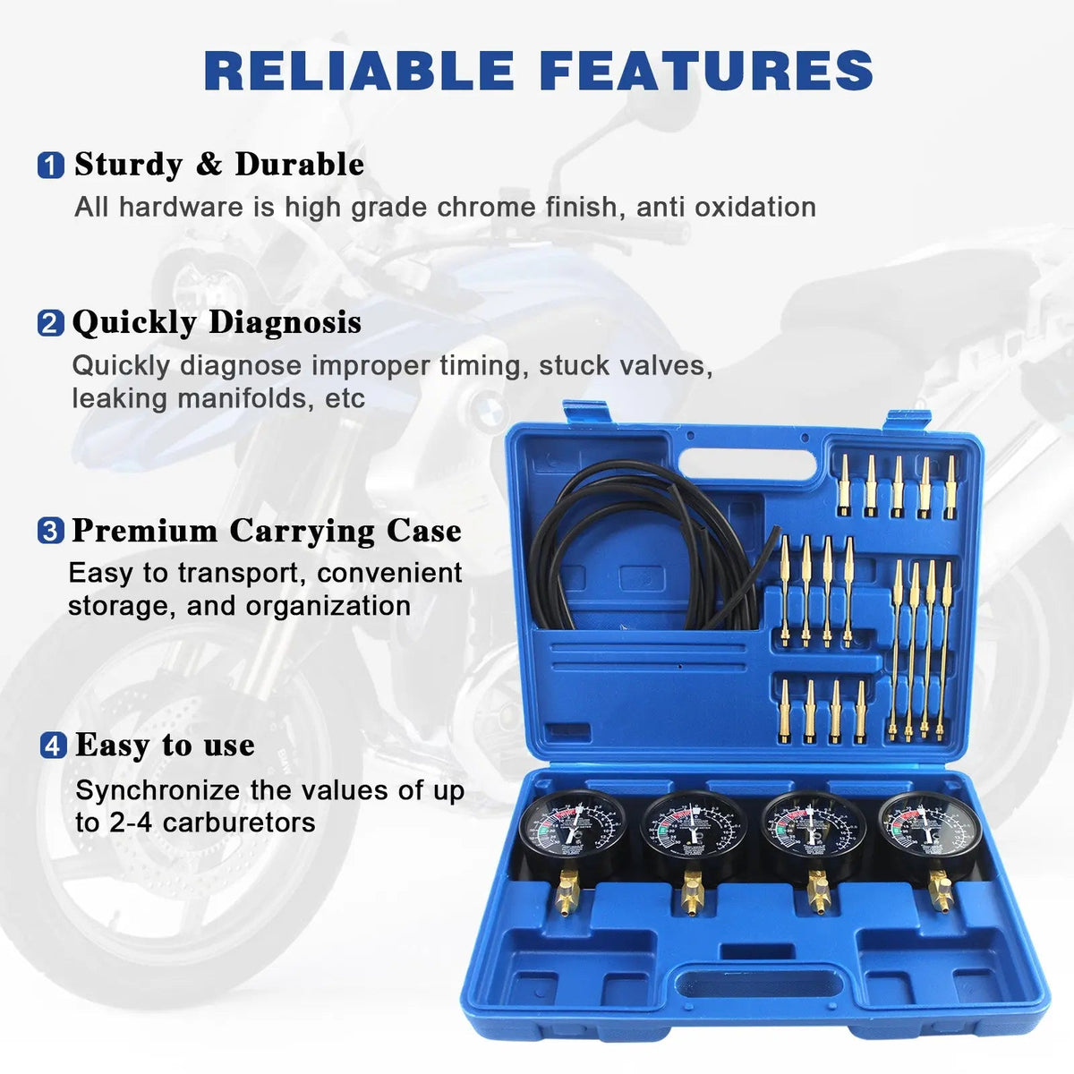 4-Gauge Motorcycle Carburetor Synchronizer Vacuum Gauge Set for Honda Yamaha Kaw - image 6