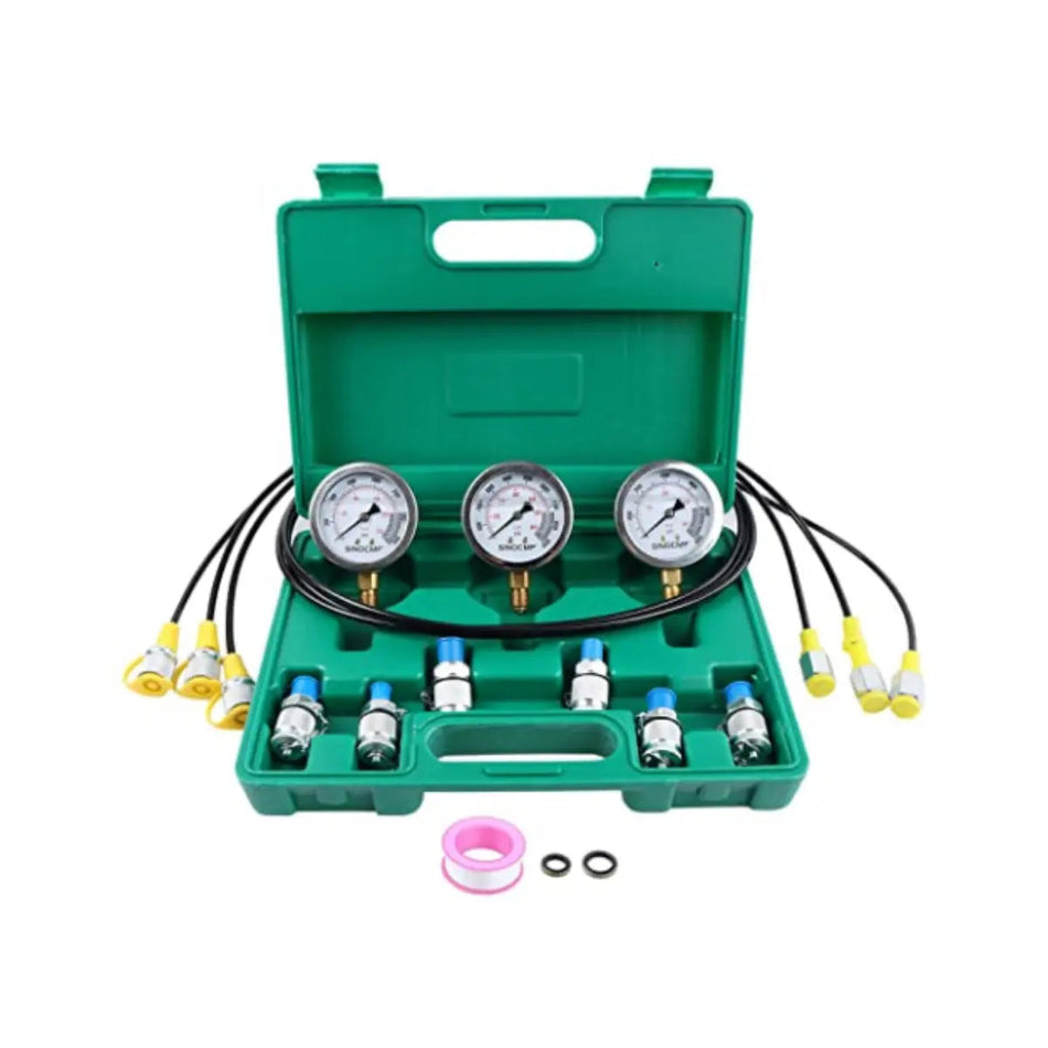 3-Gauge Hydraulic Pressure Test Kit 25/40/60 MPa with 6 Couplings, 3 Hoses and Case, Upgra