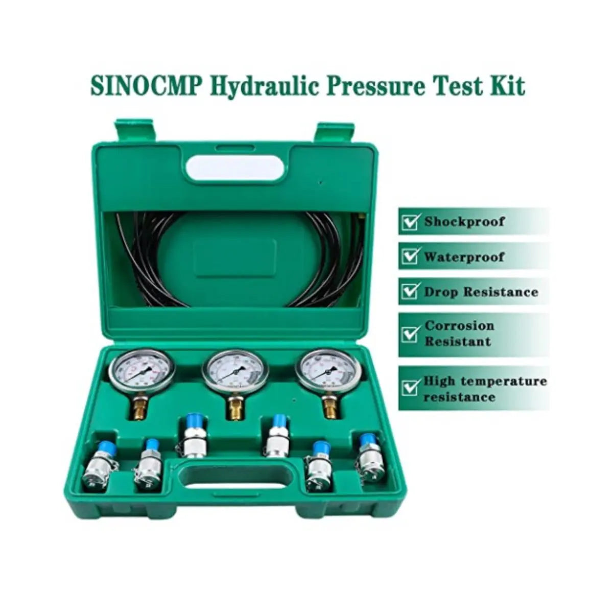 3-Gauge Hydraulic Pressure Test Kit 25/40/60 MPa with 6 Couplings, 3 Hoses and C - image 3