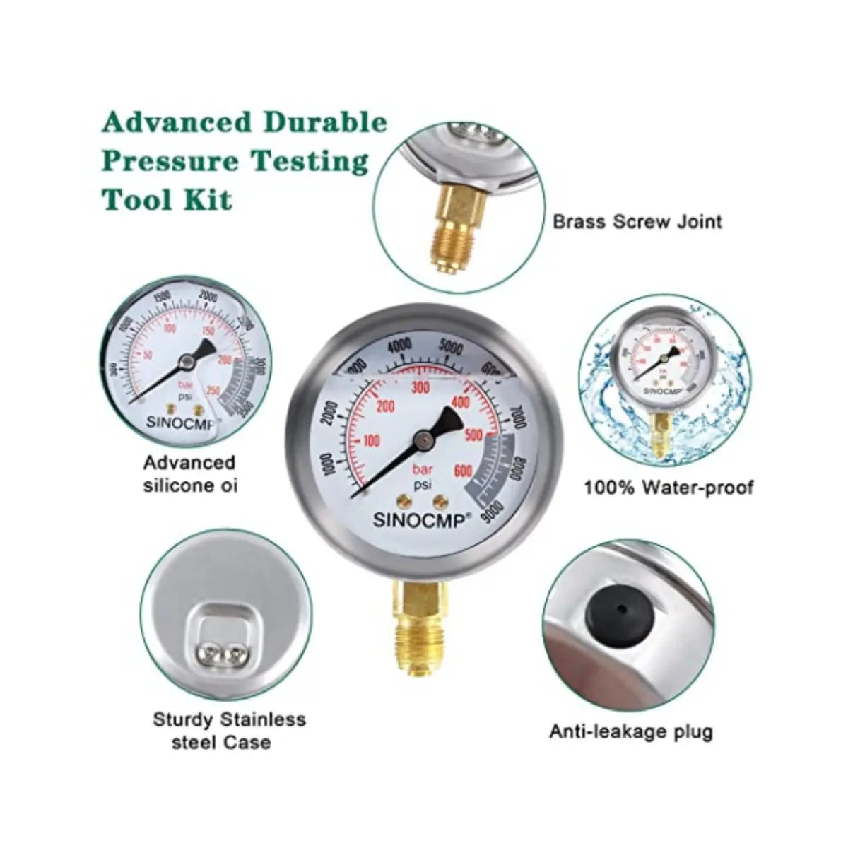 3-Gauge Hydraulic Pressure Test Kit 25/40/60 MPa with 6 Couplings, 3 Hoses and C - image 6