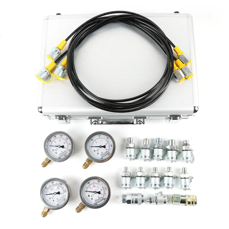 4-Gauge Hydraulic Pressure Test Kit 100/250/400/600 Bar with 13 Couplings for Construction