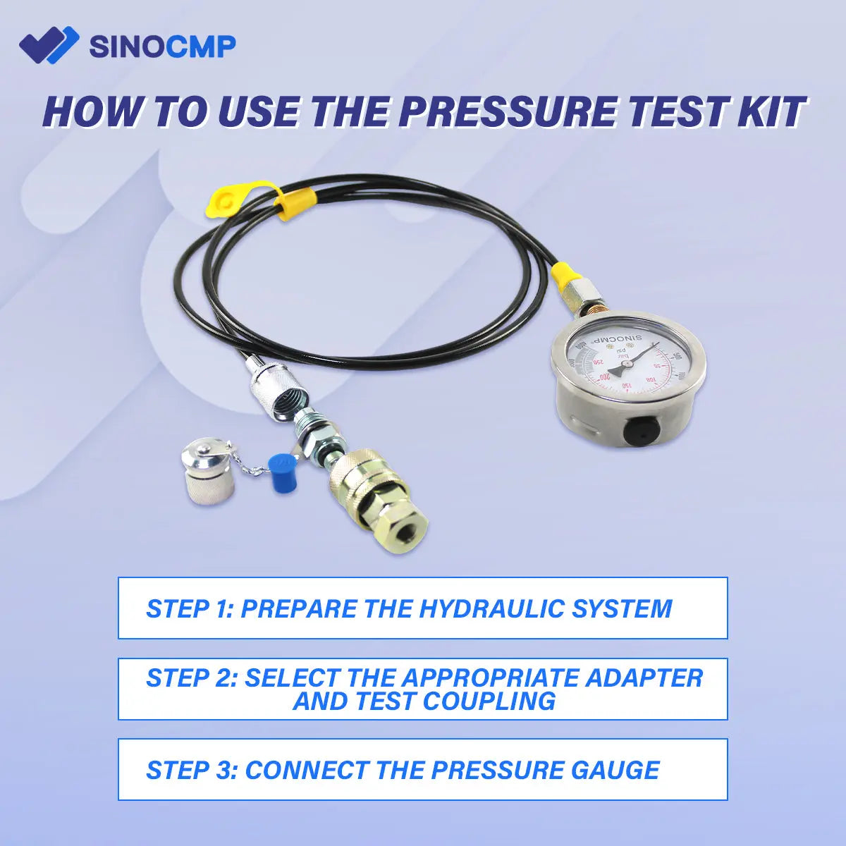 4-Gauge Hydraulic Pressure Test Kit 100/250/400/600 Bar with 13 Couplings for Co - image 5