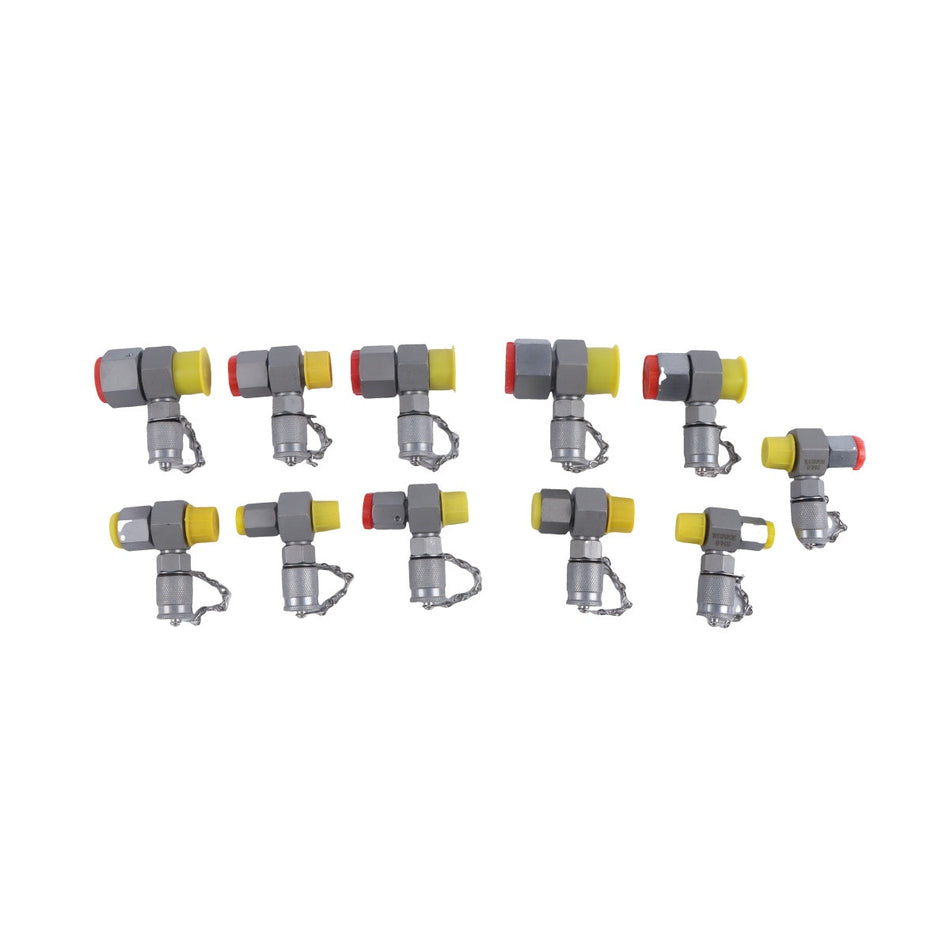 11-Piece Hydraulic Swivel Run Tee Connector Tester Coupling Set M14 to M26 for Excavators