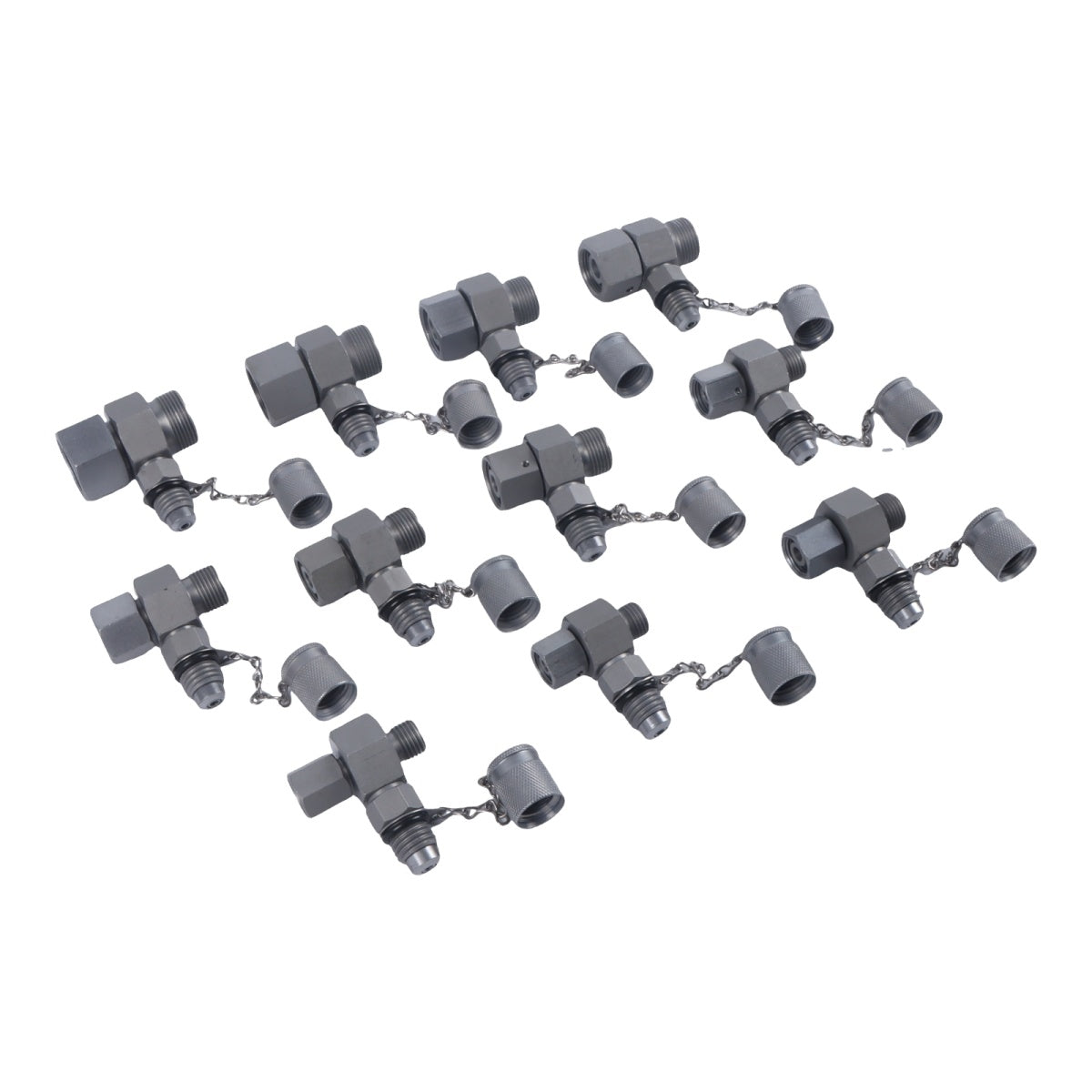 11-Piece Hydraulic Swivel Run Tee Connector Tester Coupling Set M14 to M26 for E - image 3