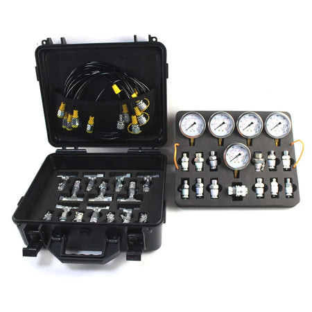5-Gauge Double-Layer Hydraulic Pressure Test Kit with 13 Couplings and 14 Tees for CAT 320