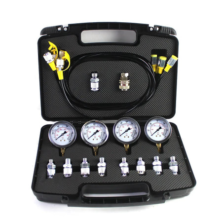 4-Gauge Hydraulic Pressure Test Kit 10/25/40/60 MPa with 10 Couplings, 160 cm Hoses and Pl